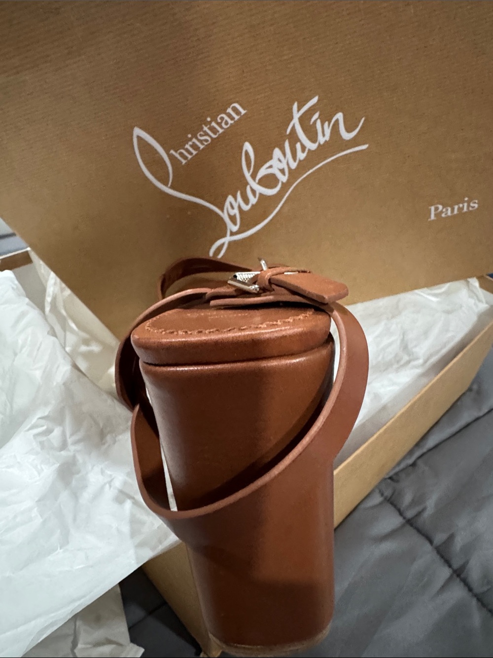 Christian Louboutin Brown Leather Platform Wedge Sandal with Buckle - Picture 4 of 4